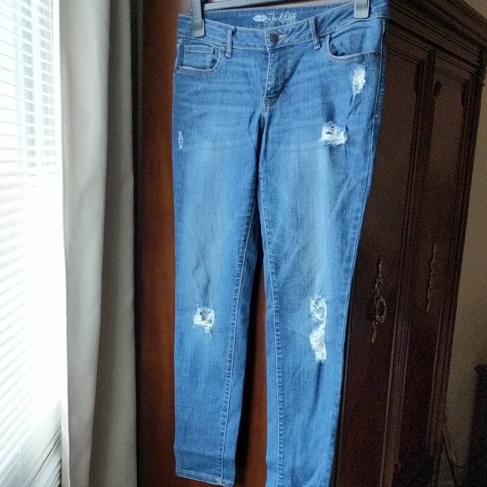 Old Navy Women's Distressed Skinny Jeans - Blue Size 10